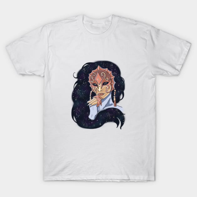 Cosmic Lady in a Mask T-Shirt by KMogenArt